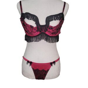 Vtg Victoria’s Secret Bra Panty Set Size Medium Very Sexy Fringe Satin Cowgirl